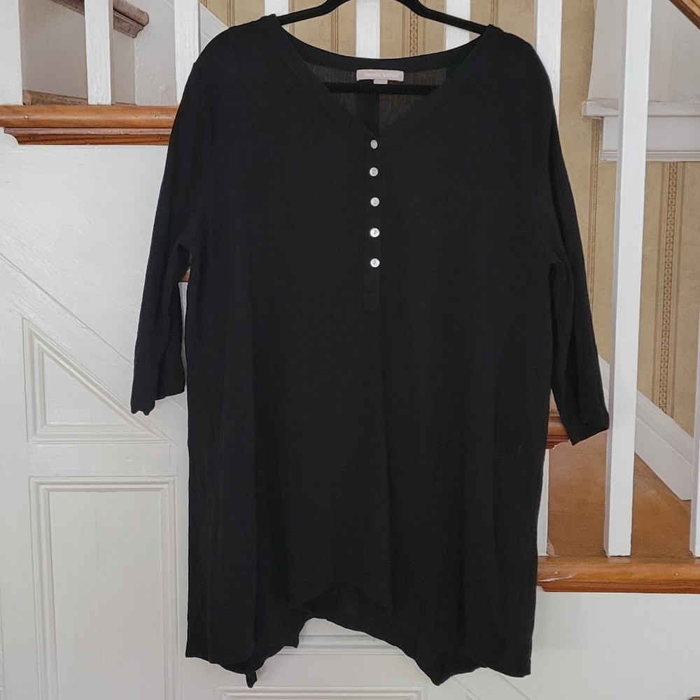 WOMAN WITHIN Swim Hem Black Tunic Cotton Top Size Medium 14/16